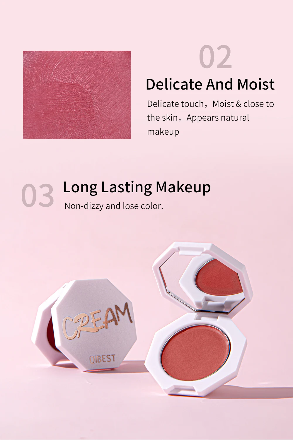 QIBEST Face Blusher Peach Cream Makeup Blush Palette Cheek Contour Blush Cosmetics Blusher Cream Korean Makeup Rouge Tint Blush