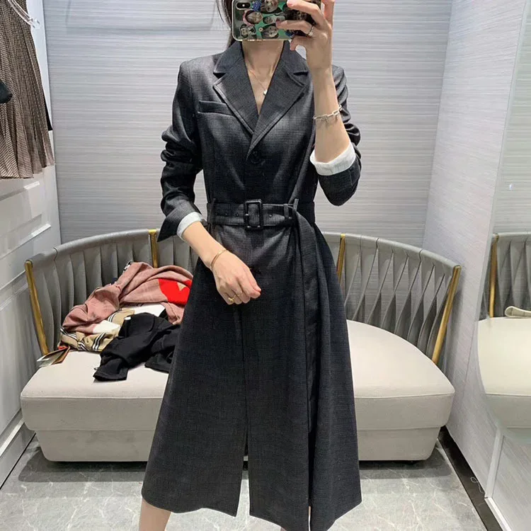 Осень и зима женский модный элегантный костюм с галстуком на талии длинный Тренч Женский по всему миру