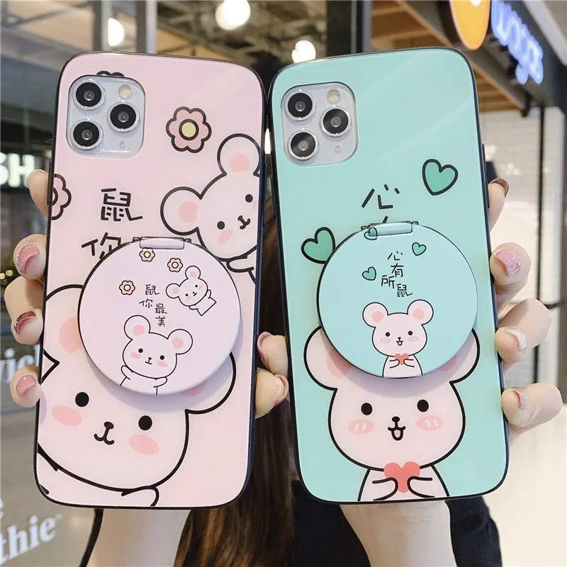 

Free shipping For Iphone 6plus case 11 Pro Max Xs Max phone Case x xs xr 6 7 8 Cartoon case I6 I7 I8 Mirror Tempered glass Case