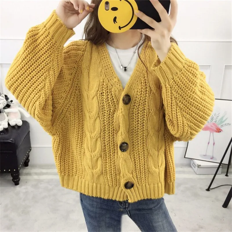 

Lazy retro Coarse wool sweater 2019 autumn and winter women's long-sleeved short paragraph hemp flower cardigan sweater coat