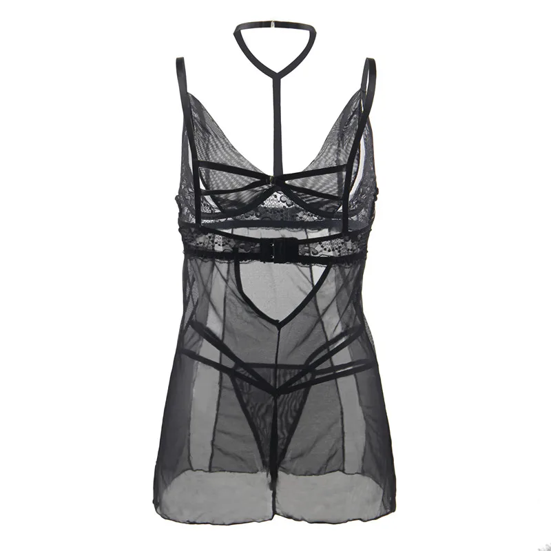 Comeondear кружевное Сексуальное белье Плюс Размер Черный Babydoll Косплей женское пикантное нижнее белье Ночная рубашка Висячие шеи белье RA80747