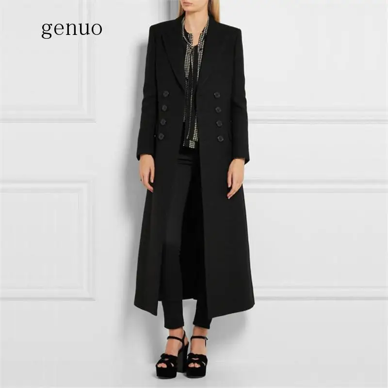 

Женское длинное шерстяное пальто, двубортное шерстяное пальто с длинным рукавом, винтажное элегантное подиумное зимнее пальто
