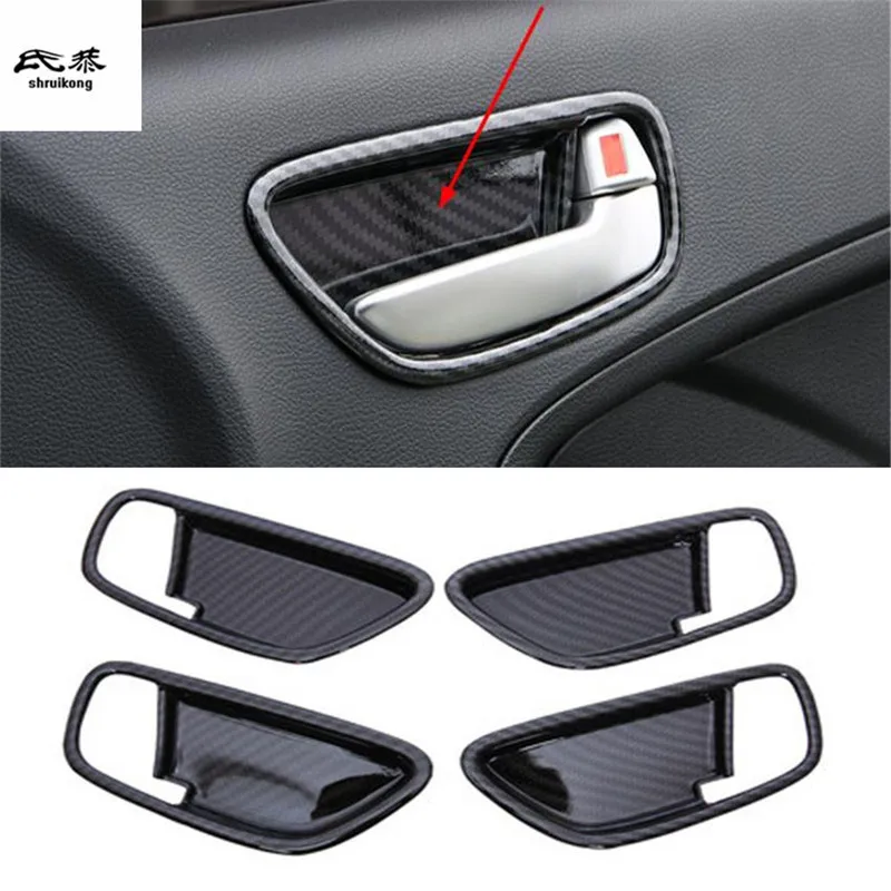 

4pcs/lot Car stickers ABS carbon fiber grain Interior door shake handshandle bowl decoration cover for 2012-2018 KIA K3