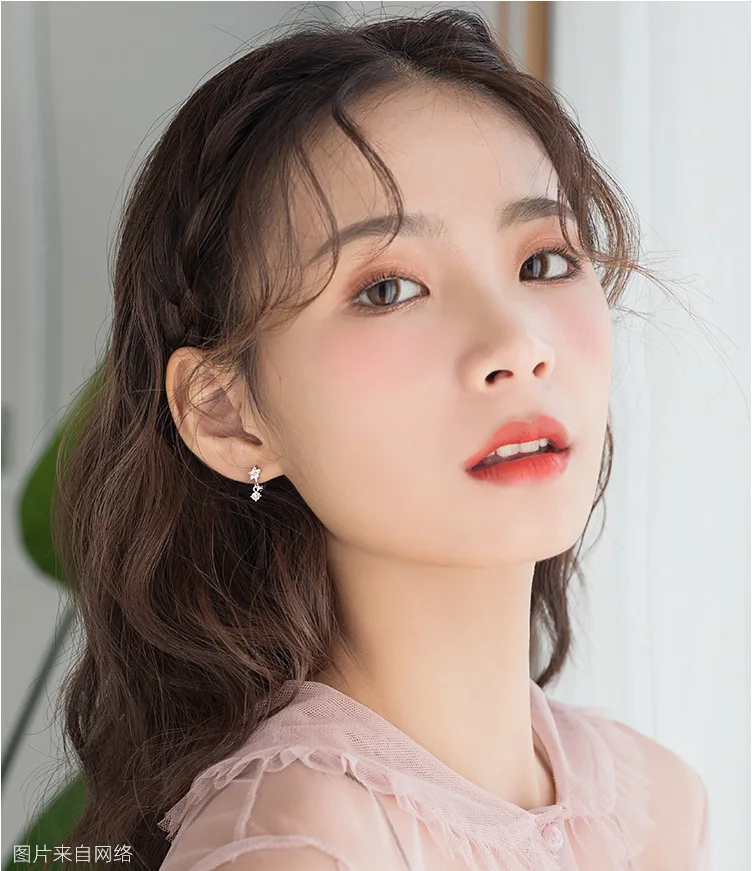 925 sterling silver fashion small zircon flower ear ring ear bone ear buckle simple cute sweet female girl silver ear jewelry