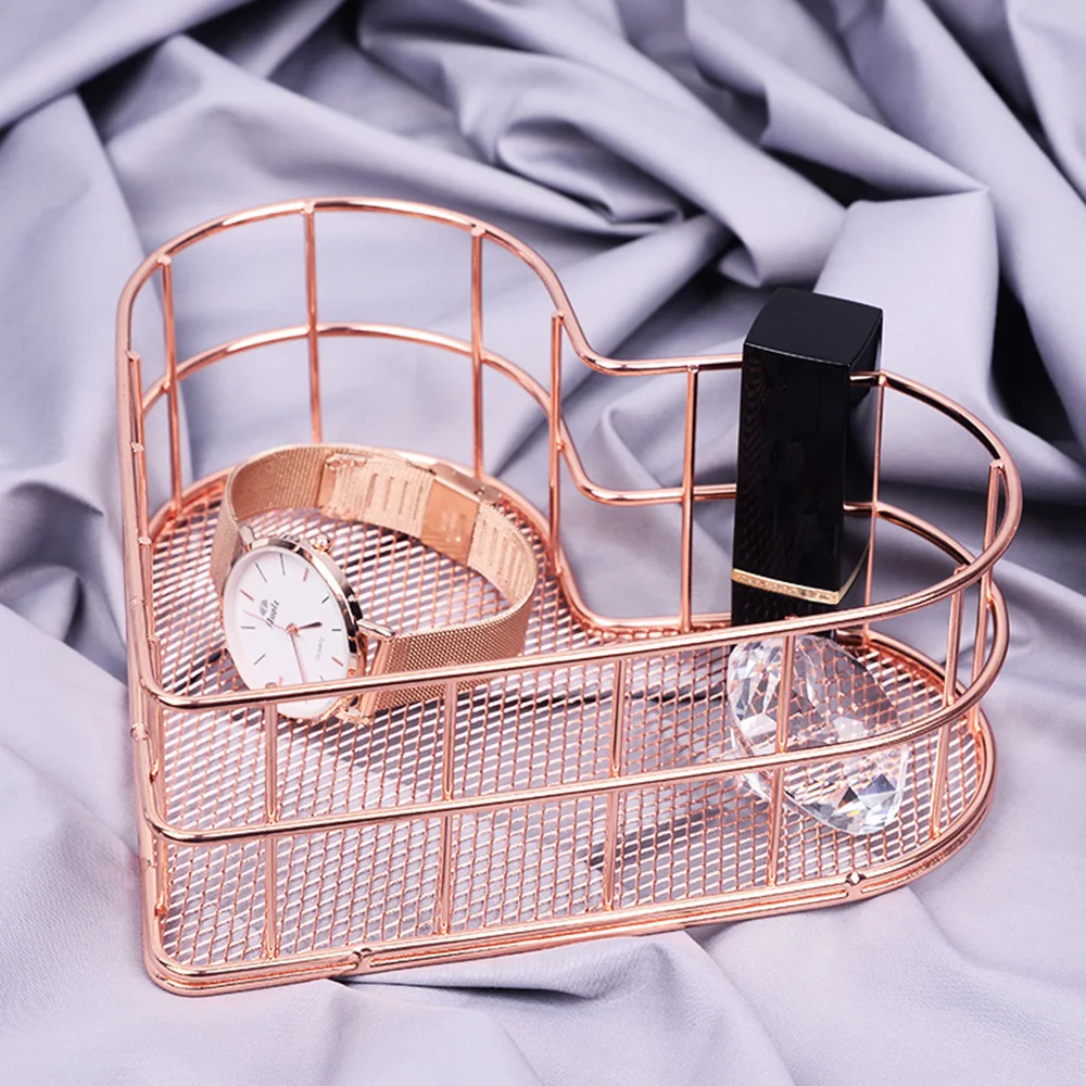 Держатель для хранения пространства, настольный органайзер для косметики в форме сердца, металлический скандинавский ящик для хранения из розового золота, железная корзина, корзина для хранения, домашняя корзина