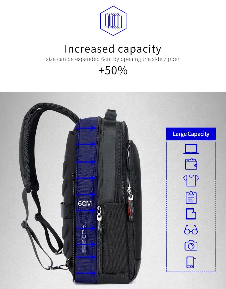 Bopai anti roubo ampliar mochila usb carga