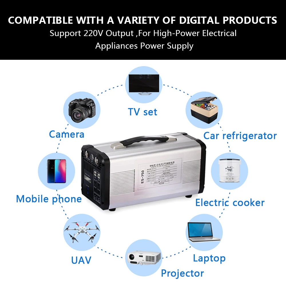 US $599.89 Protable Solar Power Station MultiFunction 60Ah700Wh Mobile Lithium Battery Power Bank Emergency Car Jump Starter With Lighting