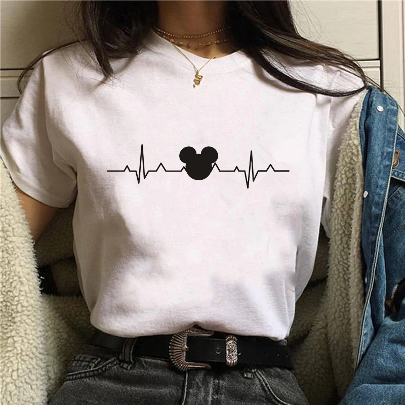

T Shirt Plus Size T Shirt Women Cute Shirts Summer Tops Graphic Tees Women Mouse Heartbeat Kawaii T-shirt S-XXL