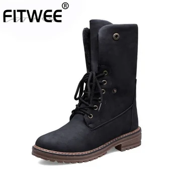 

FITWEE 6 Color Round Toe Winter Warm Mid Calf Boots Plush Fur Short Boots Daily Casual Female Shoes Woman Footwear Size 34-43