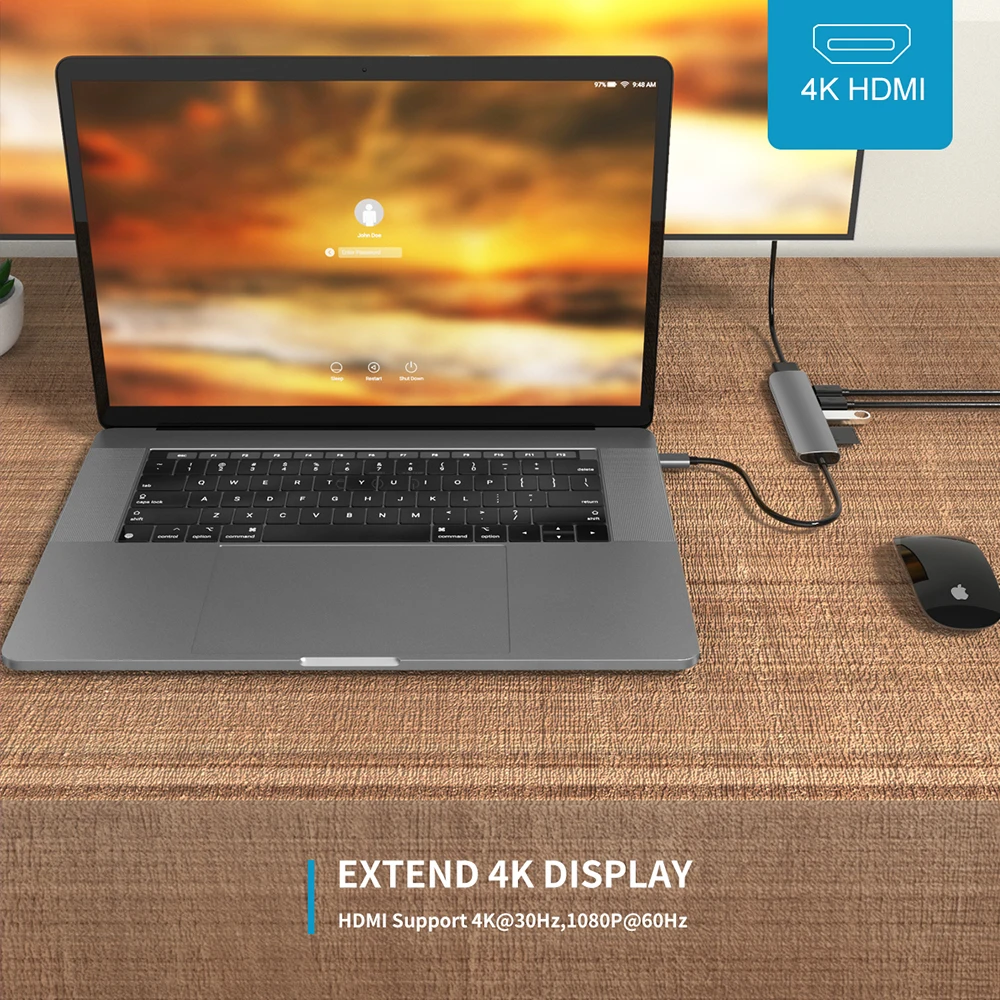 USB 3.1 Type-C Hub To HDMI Adapter 4K Thunderbolt 3 USB C Hub with Hub 3.0 TF SD Reader Slot PD for MacBook Pro/Air/Huawei Mate