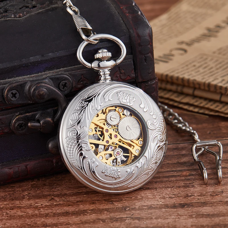 Peony Flower Mechanical Pocket Watch Rich Blossom Symbol Men Gold Hand Wind Retro Fob Pendant Watches Luxury Male Golden Clock