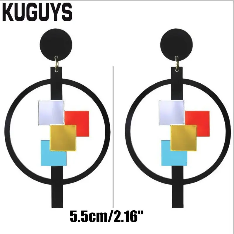 KUGUYS Black Round Large Drop Earring for Womens Trendy Jewelry Acrylic Colorful Geometric Earrings Fashion Womans Accessories - Image 3