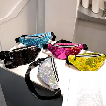 

Local Stock Sequins Holographic Fanny Pack Feminina Waist Pack Women's Laser Chest Waist Bag Women Belt Bag Bum Bag 2018 New