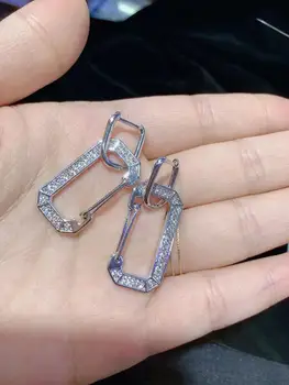 

2Pairs, Cubic Zirconia Micro Pave Clear CZ Big Rectangle shape Hoop Earring