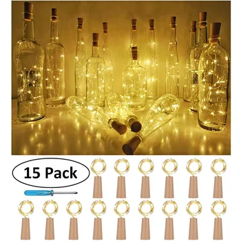 

15PCS Bottle String Lights Cork Shape For 1M 10 LED Wine Bottle String Party Romantic Home Decor Copper lamp 10 LEDs per light