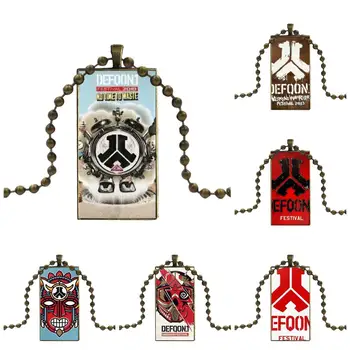 

For Women Gift Cool Defqon. 1 Fashion Glass Cabochon Pendant Rectangle Necklace Choker Necklace Jewelry