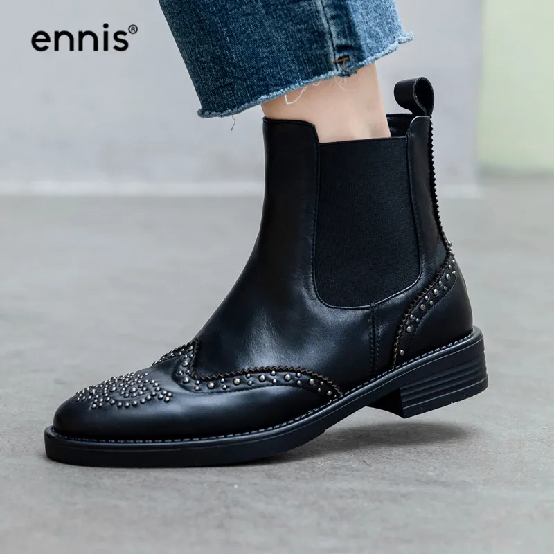 Черные ботинки челси ENNIS женские ботильоны из натуральной кожи с заклепками