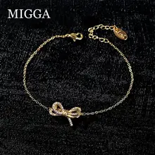 MIGGA элегантный микро украшенное кубическими камнями циркон браслет с бантами для женщин золотой цвет Ювелирное Украшение с фианитом