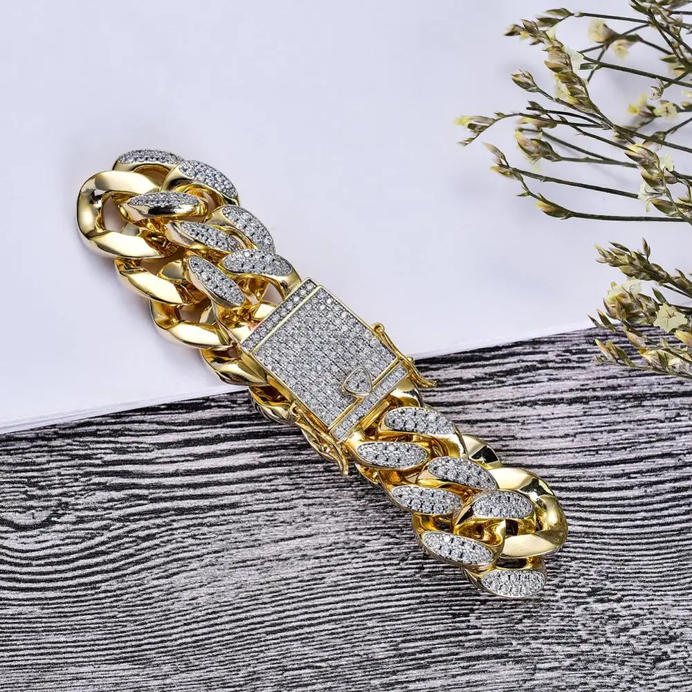 18 мм большой широкий хип-хоп Полный AAA CZ камень ледяной побрякушки кубинского снаряжения браслеты-цепочки для мужчин рэппер ювелирные изделия Прямая