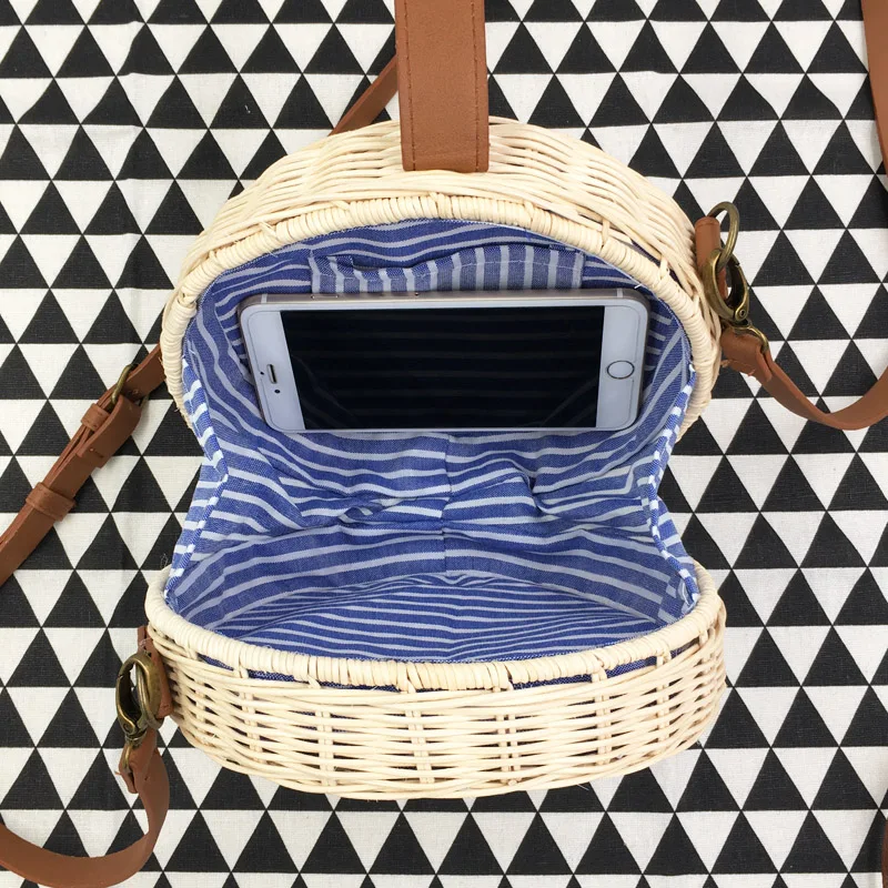 Handmade Round Straw Beach Bag Women Rattan Shoulder Crossbody Bags Bohemian Summer Rattan Weave Female Messenger Bag - Image 6
