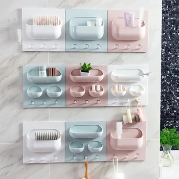 

New Arrival Wall Stick Type Household Bathroom Wall Storage Rack Bathroom Kitchen Storage Holder Creative Adhesive Hanging Racks