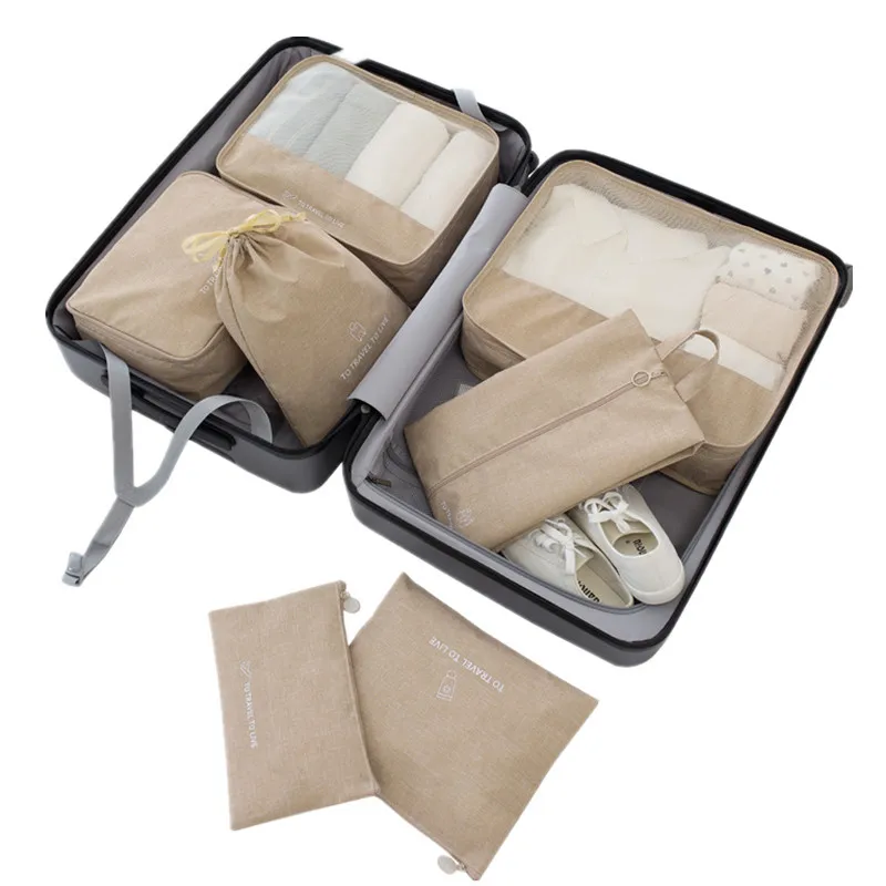 

7pcs/set Packing Cube Travel Bags set Men Women Clothes Underwear Shoes Cosmetics Sorting Organizer Pouch Luggage Bag Accessory
