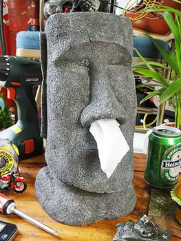 

MOAI Easter Island Stone Face Portrait Tissue Box Snot Type Container Holder