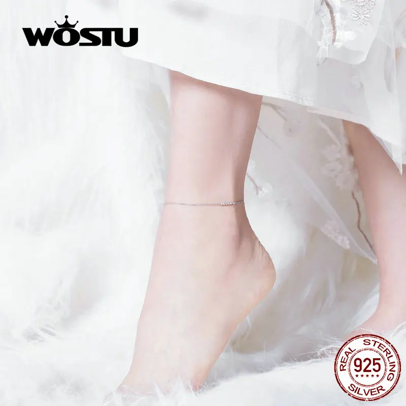 WOSTU Minimalist Beaded Ball Anklet Bracelet 100% 925 Sterling Silver Chain Link For Women Foot Leg Bracelet Jewelry Gift CQT007 WOSTU Minimalist Beaded Ball Anklet Bracelet 100% 925 Sterling Silver Chain Link For Women Foot Leg Bracelet Jewelry Gift CQT007