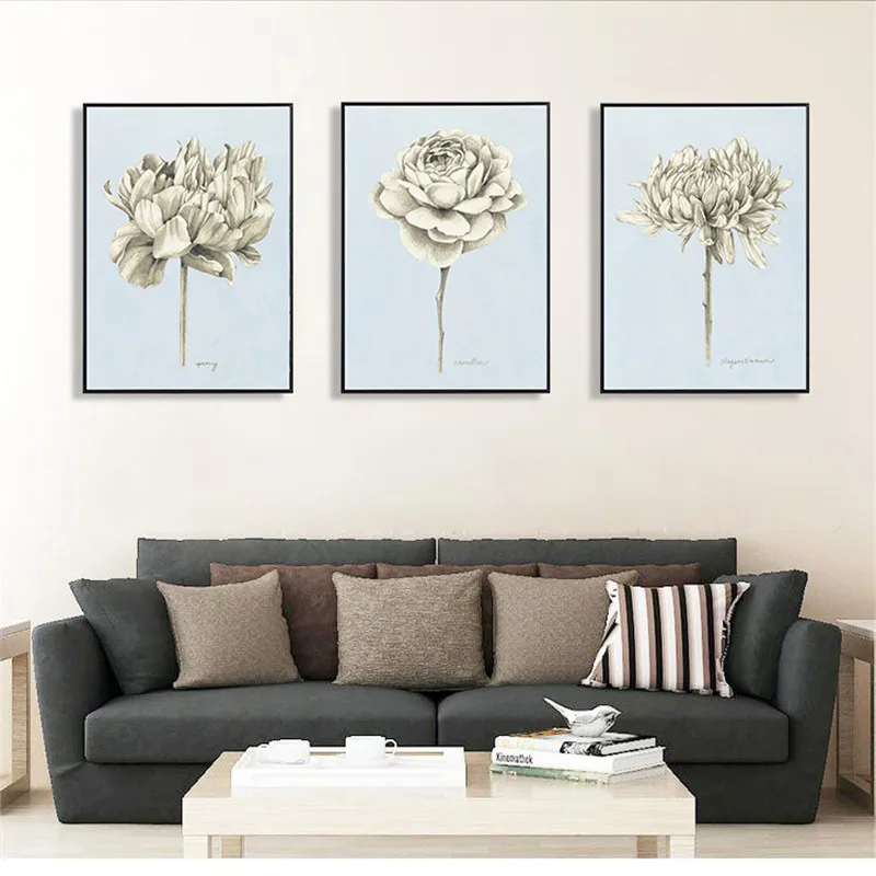 Nordic Modern Style Various Beautiful Flowers Canvas Painting Minimalism Posters And Prints Wall Pictures For Living Room Decor | Дом и сад