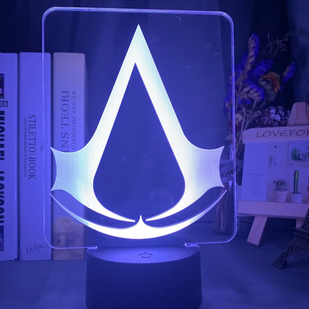 Акриловый светодиодный Ночной светильник с логотипом игры Assasins Creed для детей, украшение для детской спальни, домашний Ночной светильник, классная Настольная лампа с Usb батареей