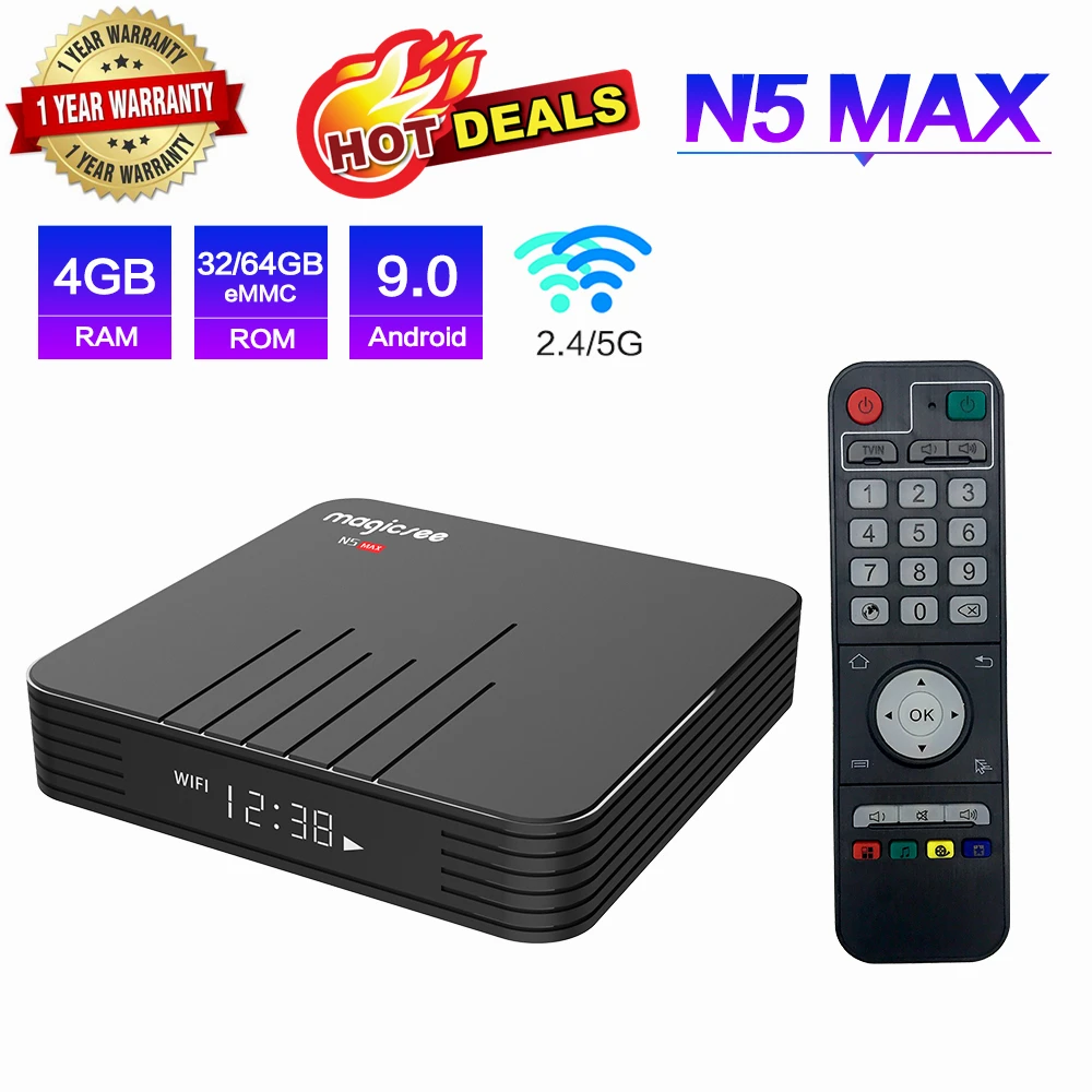 

Magicsee N5 Max Amlogic S905X3 Android 9.0 TV BOX 4G RAM 2.4+5G Dual Wifi Bluetooth4.1 Smart Box 8K Set Top Box EU Plug