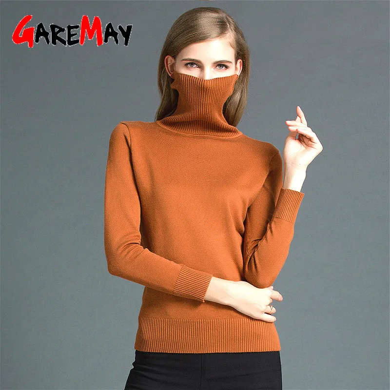 GareMay, осенне-зимний свитер, Женский вязаный пуловер, свитер с длинным рукавом, водолазка, тонкий джемпер, мягкий теплый пуловер для женщин
