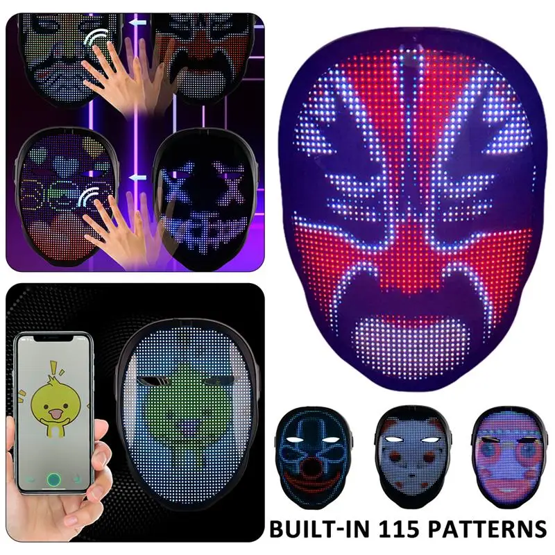 Светодиодный Карнавальная маска изменение Bluetooth RGB светодиодный загорается