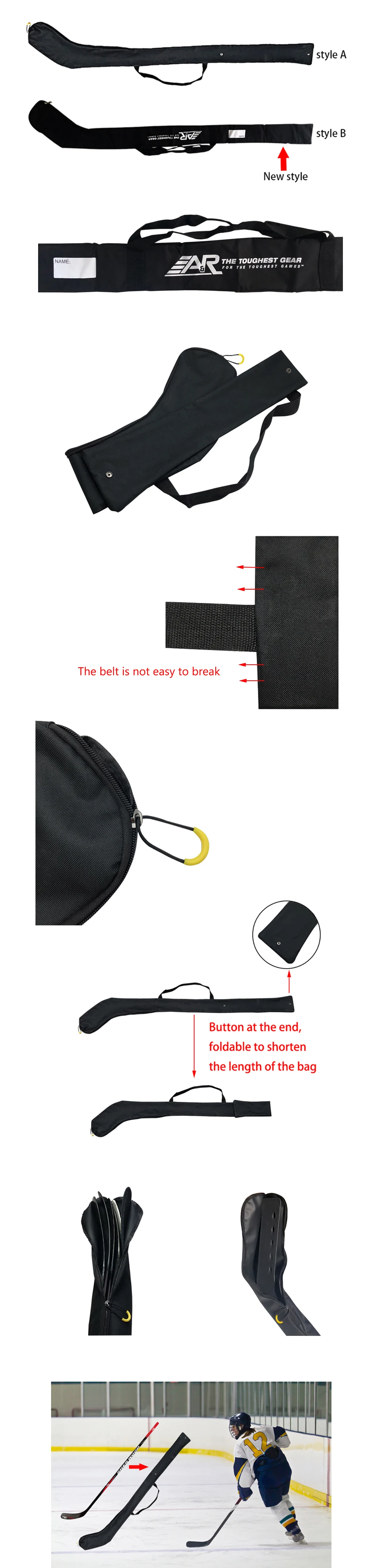 Портативная сумка на одно плечо для хоккея Высокое качество черный светильник водонепроницаемый для хоккея Регулируемый хоккейный инвентарь