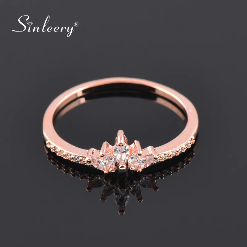 Crown-Rings Crystal Romantic Rose-Gold SINLEERY Princess-Style Women Engagement Party Jewelry