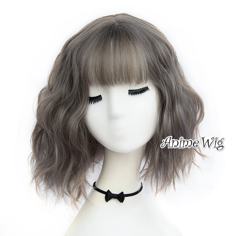 mix gray Косплей микс 30 см вечерние Лолита короткие кудрявые пушистые челки Милые термостойкие косплей синтетический парик+ Кепка - Цвет: mix gray