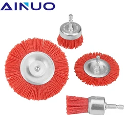 6mm Tige En Nylon de Tasse Brosse Roue Abrasive Pour Perceuse Outil Rotatif Bois D'ébavurage Nettoyage Radial Meubles 1/4Pcs 