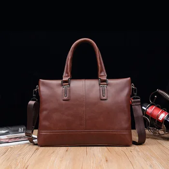 

2020 New men's bag retro soft leather business horizontal section man 14-inch computer bag men's briefcase shoulder handbag
