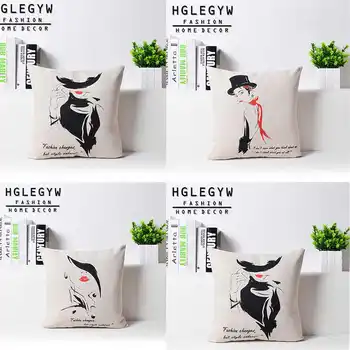 

Fashion Girl Letter Pattern Cotton Linen Pillowcase for Home Office Chair Decor Sofa Waist Cushion Cover 18''