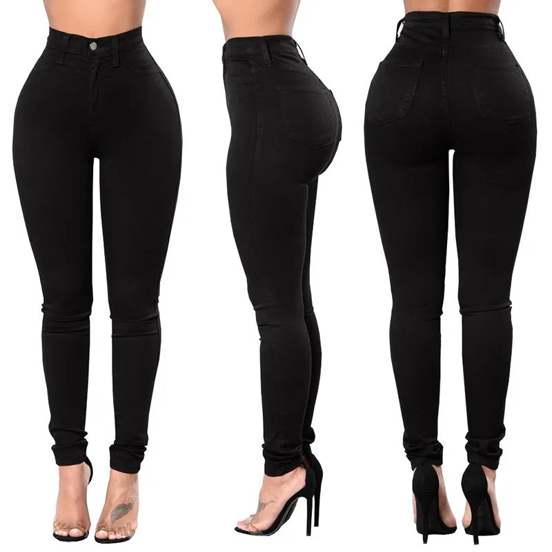 2022 Spring Summer Trousers Black and White High Waist Jeans For Women Casual Skinny High Elastic Denim Pencil Pants S-2XL