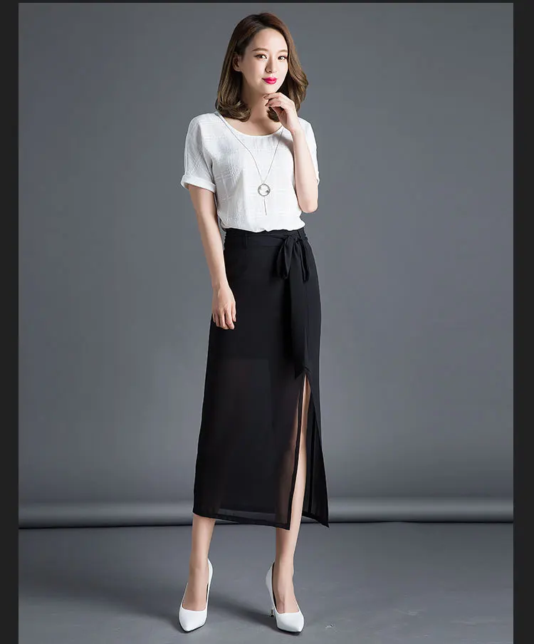 

Self Marketing 2020 Spring Chiffon Maxi Dress Women's Medium-length Dress Chiffon Skirt One-step Skirt Slit-Front Chiffon