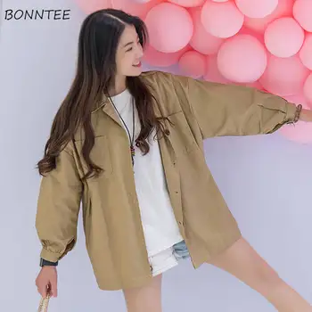 

Basic Jackets Women Ulzzang Spring Harajuku Loose Retro Oversize Daily Girls Outerwear Solid Simple Femme Chic All-match Tops