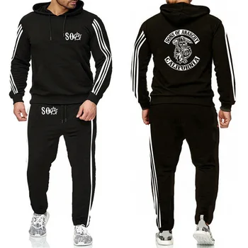 

For SOA Sons of anarchy the child Skull Printed Fashion Hoodies Men Casual Fleece Sweatshirt Pants Suit 2Pcs