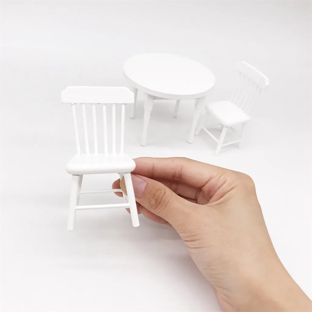 

1:12 Dollhouse Miniature Furniture White Color Round Dining Table Chair Set FOR KIDS HOT SALES W807