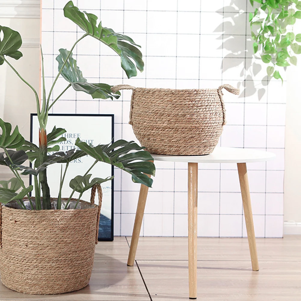 

Nordic Handmade Straw Storage Basket Rattan Floor Indoor Flower Pot Planter Crafts Decoration Home Living Room Flower Basket