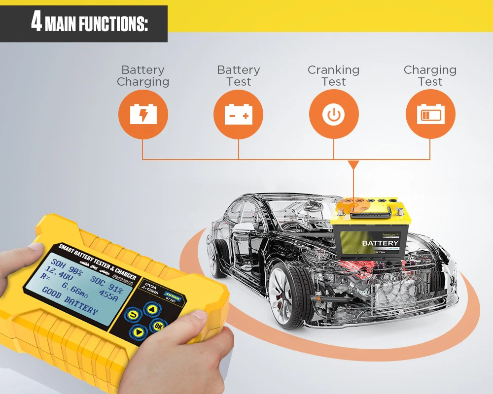 새로운 원래 AUTOOL BT380 12V CCA2400 자동차 배터리 테스터 배터리 충전기 분석기 220V 110V 차량 보조베터리