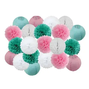 

21pcs/set Baby Shower Decoration Blue/Pink/Yellow Solid Round Paper Lanterns Baptism Party Decor Hanging Paper Crafts Ornament