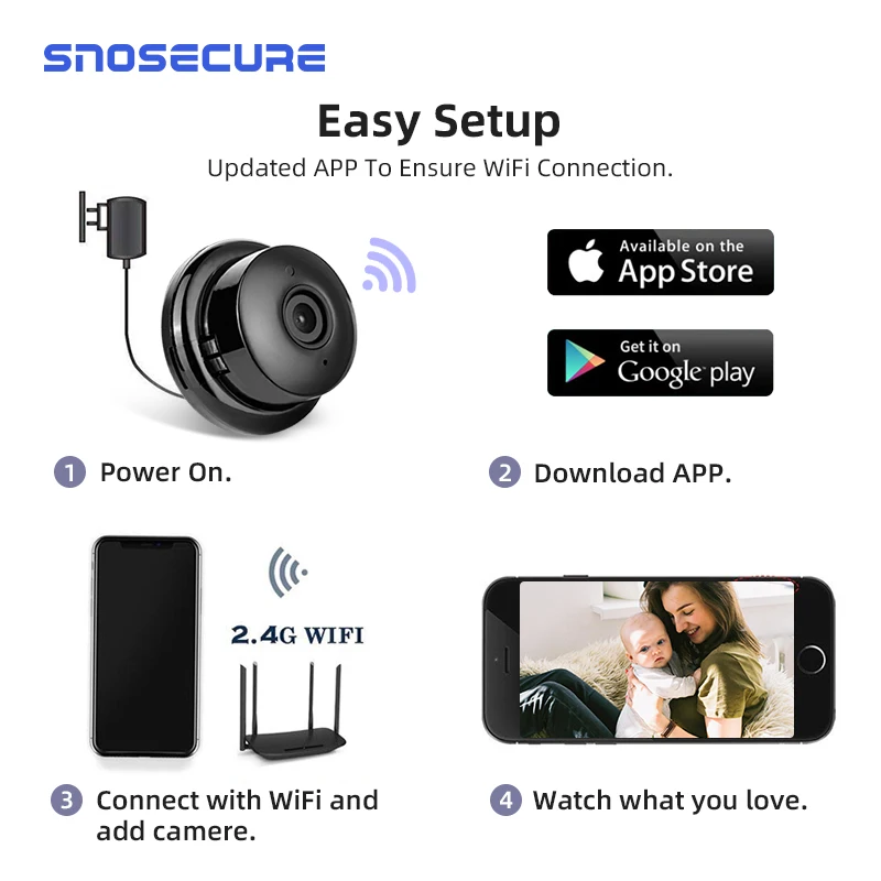 Беспроводная IP камера SNOSECURE 1080P HD двусторонняя аудиосвязь ночное видение