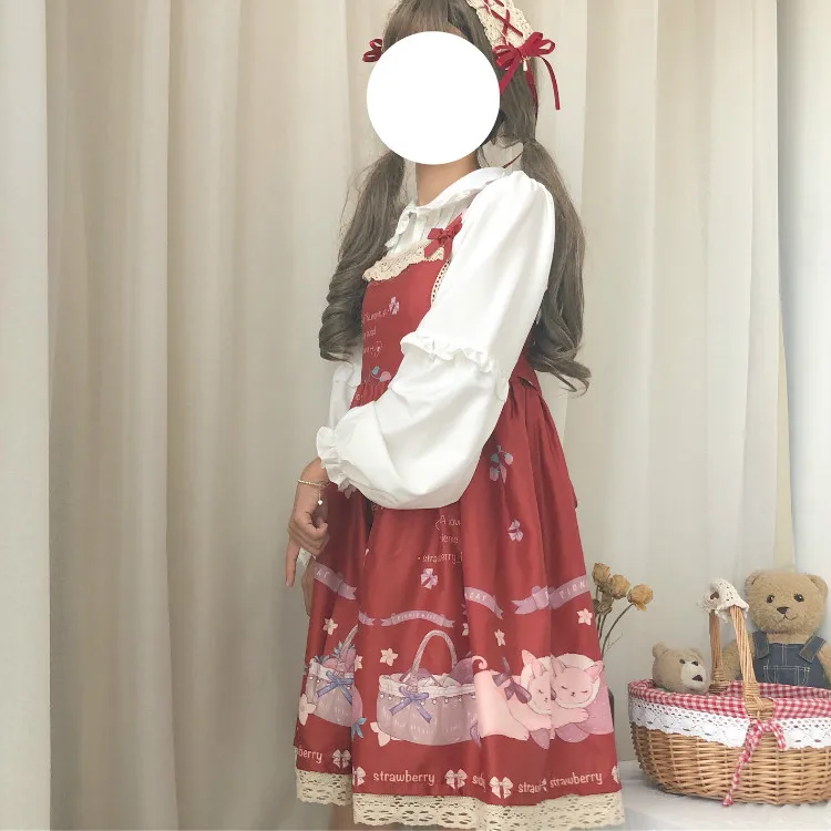 Лолита косплей милые каваи клубника кошка Ло JSK платье японская мягкая Лолита косплей сладкий милый каваи девушка JSK