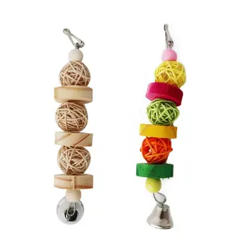 

Parrot Chewing Molar Toys Colorful Natural Rattan Ball Wooden Block Hanging Bell Bird Pet Bite Supplies Cage Decoration